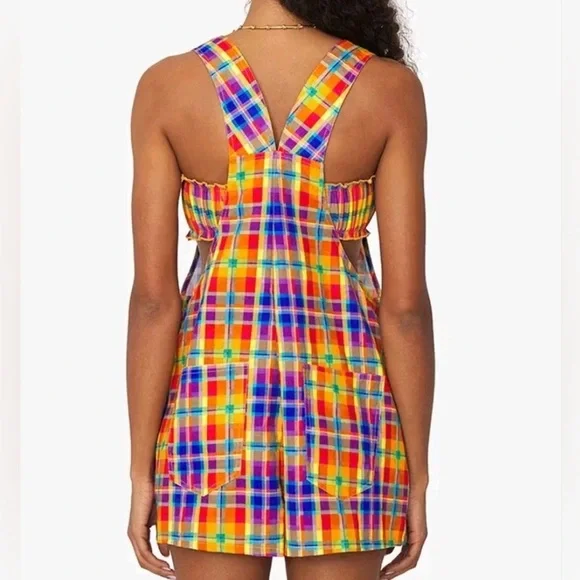 {WeWoreWhat} Brand New Basic Short Overalls in Rainbow Plaid - Picture 4 of 4